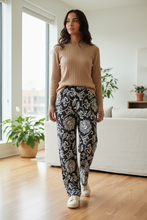 Load image into Gallery viewer, Cotton Pants: Lotus + Vine, Art Nouveau Women’s Cotton Black + White Pants
