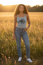 Load image into Gallery viewer, Vintage Bird + Blossom Cotton Crop Top, Vintage 1920s Inspired Ukrainian Woodcut Design, Graphic Cotton Crop Top in Black + White
