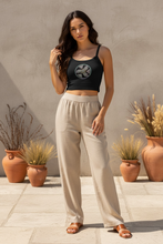 Load image into Gallery viewer, Fish &amp; Lotus Motif Women’s Micro-rib Tank Top, Ancient Egyptian Inspired Boho Crop Top

