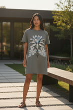 Load image into Gallery viewer, Lotus Bloom Oversized Cotton T-shirt Dress, Earthy, Vintage Art Nouveau, Eco, Cotton Shirt Dress
