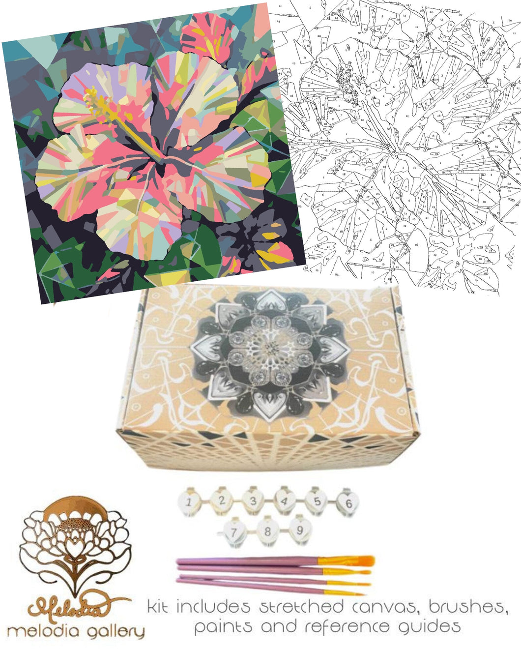 Paint By Numbers Kit, Colorful Hibiscus Flower, Mini Canvas, DIY Paint by Numbers Kit, Handmade by the Artist.