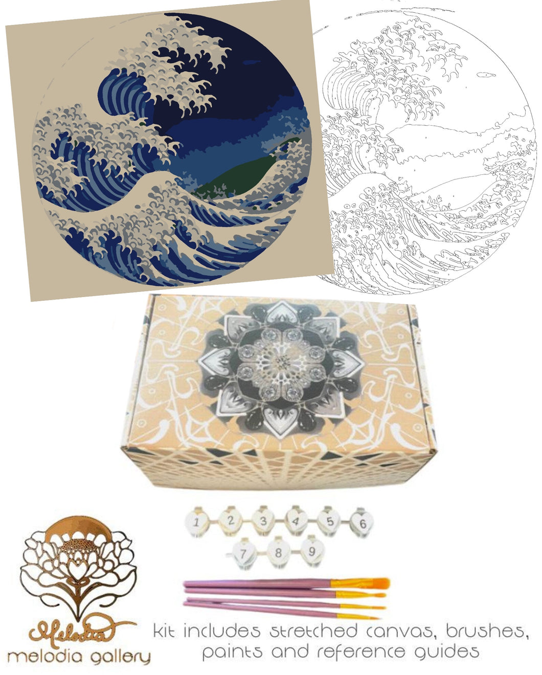 Paint By Numbers Kit, The Great Wave Reimagined, Beginner DIY Paint by Numbers Kit, Handmade by the Artist.