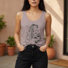 Load image into Gallery viewer, Melodia Gallery Women's Cotton Tank Top with Art Nouveau Peacock Skirt graphic print, taupe, form-fitting
