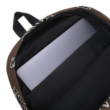 Load image into Gallery viewer, Melodia Gallery brown and white bandana print polyester backpack with laptop compartment and interior pockets.
