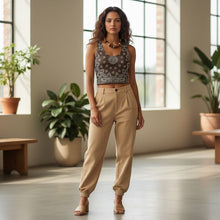 Load image into Gallery viewer, Melodia Gallery brown bandana print cotton-elastane blend crop top with a form-fitting silhouette.

