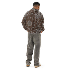 Load image into Gallery viewer, Melodia Gallery brown unisex cotton hoodie with all-over white bandana print, relaxed fit, and drawstring hood.
