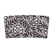 Load image into Gallery viewer, Melodia Gallery grey bandeau bikini top with black and white floral vine print. Recycled polyester blend.
