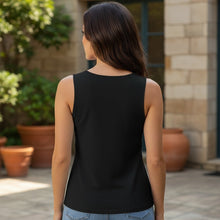 Load image into Gallery viewer, Melodia Gallery black cotton-elastane blend women's tank top with a form-fitting silhouette.
