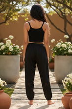 Load image into Gallery viewer, Melodia Gallery black 100% cotton micro-rib tank top with vintage art nouveau design
