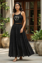 Load image into Gallery viewer, Melodia Gallery black 100% cotton micro-rib tank top with Vintage Fish &amp; Lotus graphic.

