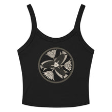 Load image into Gallery viewer, Melodia Gallery black 100% cotton micro-rib tank top with vintage fish and lotus graphic.
