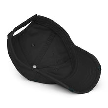 Load image into Gallery viewer, Melodia Gallery black distressed cotton dad hat with butterfly embroidery, adjustable strap, summer sun hat.
