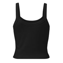 Load image into Gallery viewer, Melodia Gallery black micro rib crop tank top, 100% cotton, vintage-inspired design.
