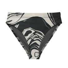 Load image into Gallery viewer, Melodia Gallery black and white marble wash high-waisted bikini bottom made from recycled materials.
