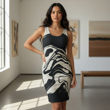 Load image into Gallery viewer, Melodia Gallery black and white marble wash cotton bodycon tank dress
