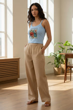 Load image into Gallery viewer, Melodia Gallery light blue 100% cotton micro-rib tank top with vintage floral graphic
