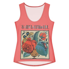 Load image into Gallery viewer, Melodia Gallery blush rose 100% cotton tank top with vintage floral and butterfly graphic art.
