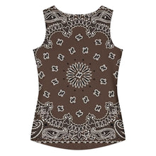 Load image into Gallery viewer, Melodia Gallery brown cotton-elastane blend women's tank top with bandana print and form-fitting silhouette.
