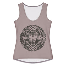 Load image into Gallery viewer, Melodia Gallery Women's taupe 100% cotton tank top with vintage Art Nouveau butterfly graphic.
