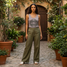 Load image into Gallery viewer, Melodia Gallery taupe 100% cotton tank top with vintage Art Nouveau butterfly graphic
