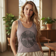 Load image into Gallery viewer, Melodia Gallery women's taupe 100% cotton tank top with vintage Art Nouveau butterfly graphic.
