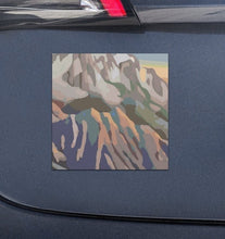 Load image into Gallery viewer, Melodia Gallery Colorado Front Range mountain landscape car magnet, vintage-inspired graphic design.
