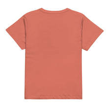 Load image into Gallery viewer, Melodia Gallery coral cotton t-shirt with crew neck and short sleeves. Longline fit, ultra soft.
