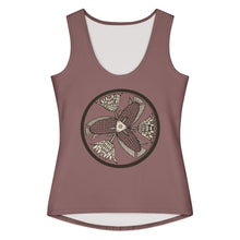 Load image into Gallery viewer, Melodia Gallery 100% cotton tank top with vintage fish and lotus graphic print in a circular design.
