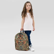 Load image into Gallery viewer, Melodia Gallery backpack with twin dragons and clouds in vermillion, jade, and gold on water-resistant polyester.
