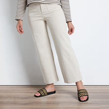 Load image into Gallery viewer, Melodia Gallery Egyptian Lotus women's black slides with gold embroidered straps and contoured footbed. Perfect for summer.
