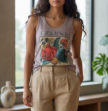 Load image into Gallery viewer, Melodia Gallery lilac cotton tank top with vintage firebird graphic print. Women's boho style.

