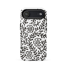 Load image into Gallery viewer, Melodia Gallery Flower &amp; Vine II MagSafe tough case for iPhone, black and white botanical print, matte finish.
