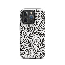 Load image into Gallery viewer, Melodia Gallery Flower &amp; Vine II MagSafe tough case for iPhone, black and white Art Nouveau floral pattern.
