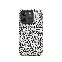 Load image into Gallery viewer, Melodia Gallery Flower &amp; Vine II MagSafe tough case for iPhone, black and white botanical art nouveau print, matte finish.
