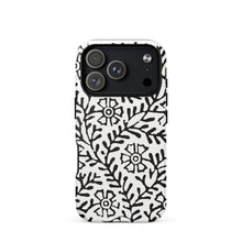 Load image into Gallery viewer, Melodia Gallery Flower &amp; Vine II MagSafe tough case for iPhone, black and white botanical print, matte finish.

