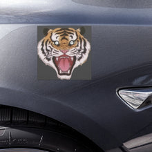 Load image into Gallery viewer, Melodia Gallery Korean tiger art magnet with roaring face, vintage Minhwa style, weather-resistant.
