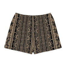 Load image into Gallery viewer, Melodia Gallery black and tan lace-inspired graphic unisex cotton blend shorts
