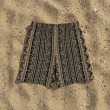 Load image into Gallery viewer, Melodia Gallery unisex black and beige lace-print cotton elastane long shorts with a relaxed fit.
