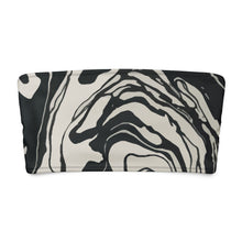 Load image into Gallery viewer, Melodia Gallery black and white marble wash recycled bandeau bikini top. Soft, snug, strapless design with UPF 50+ sun protection.
