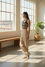 Load image into Gallery viewer, Melodia Gallery black cotton crop top with Nile Bloom pattern, lotus motifs, boho style.
