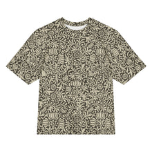 Load image into Gallery viewer, Melodia Gallery oversized cotton t-shirt with a vintage Art Nouveau floral pattern in beige and dark brown.
