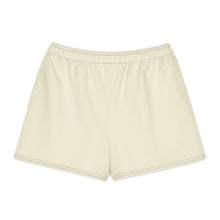 Load image into Gallery viewer, Melodia Gallery cream 100% cotton shorts with vintage art inspired passion flower graphic and elastic waistband.
