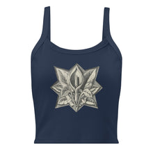 Load image into Gallery viewer, Melodia Gallery navy blue 100% cotton micro-rib tank top with vintage peace lily graphic art.
