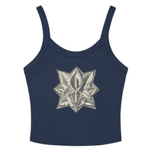 Load image into Gallery viewer, Melodia Gallery navy blue 100% cotton micro-rib tank top with vintage peace lily graphic art.
