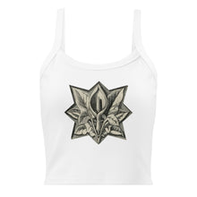 Load image into Gallery viewer, Melodia Gallery white 100% cotton micro-rib tank top with vintage art nouveau peace lily graphic.

