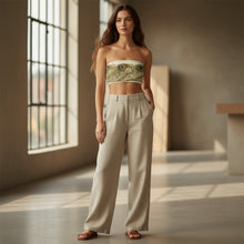 Load image into Gallery viewer, Melodia Gallery Peacock Art Nouveau Recycled Bandeau Bikini Top. Soft, snug, strapless bandeau bikini top with UPF 50+ sun protection.
