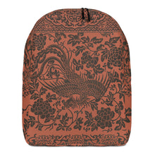 Load image into Gallery viewer, Melodia Gallery Phoenix + Floral Minimalist Backpack in terracotta with dark grey pattern. Polyester material.
