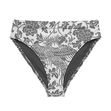 Load image into Gallery viewer, Melodia Gallery black and white phoenix floral high-waisted bikini bottom made from recycled materials.
