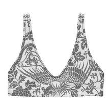 Load image into Gallery viewer, Melodia Gallery Phoenix+ floral recycled padded bikini top in black and white. Features a vintage-inspired graphic design.
