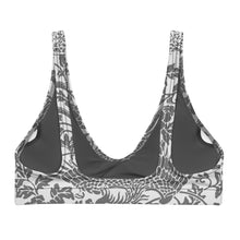 Load image into Gallery viewer, Melodia Gallery Phoenix+ floral recycled padded bikini top in black and white. Inspired by Qing Dynasty art.
